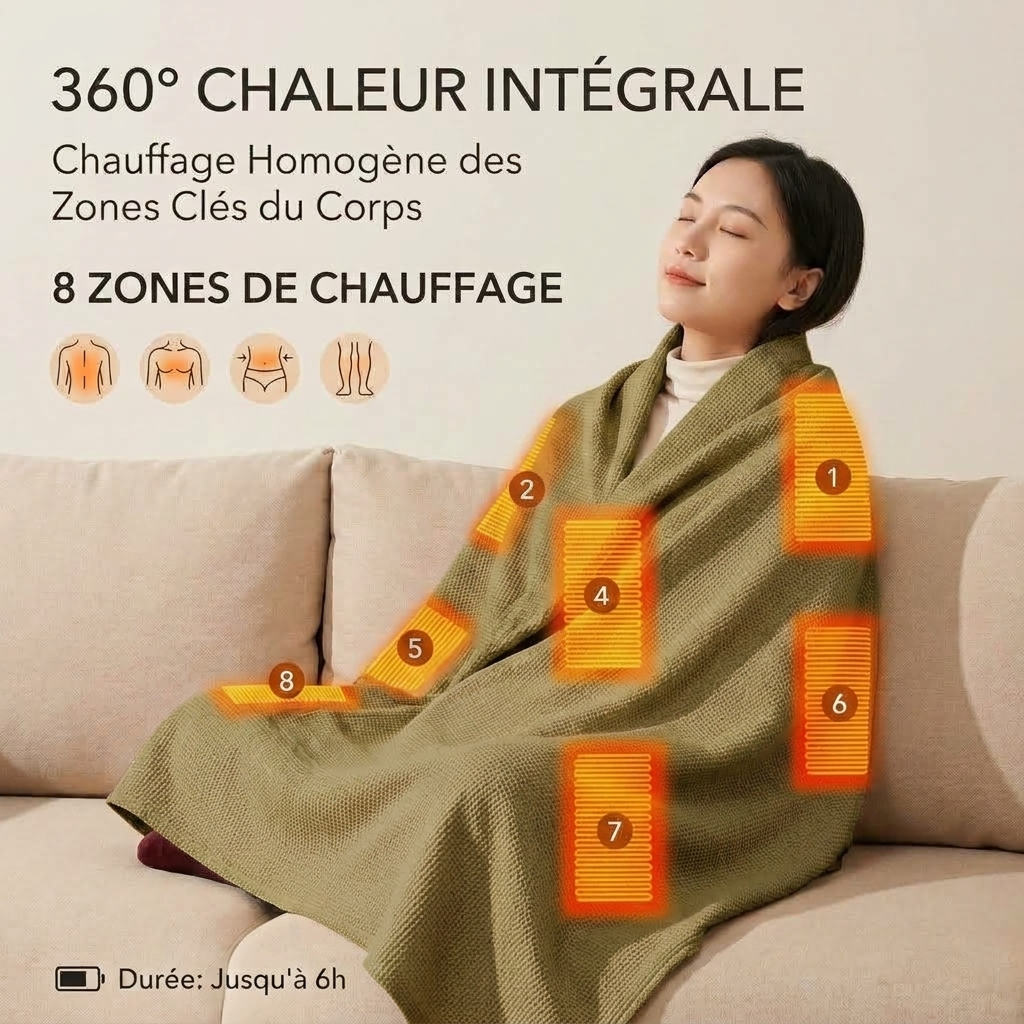 Khaki Heated Throw Portable with 3 Heat Settings