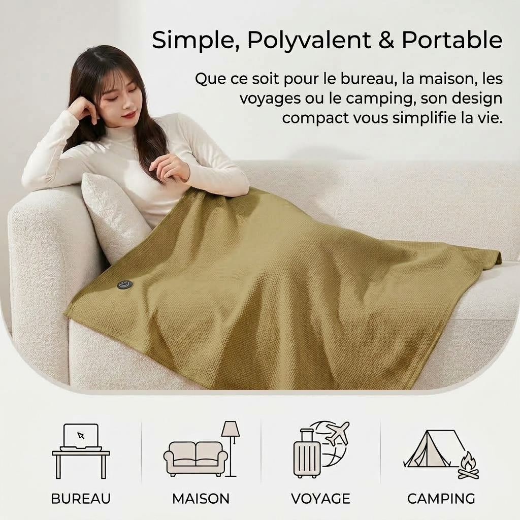 Khaki Heated Throw Portable with 3 Heat Settings