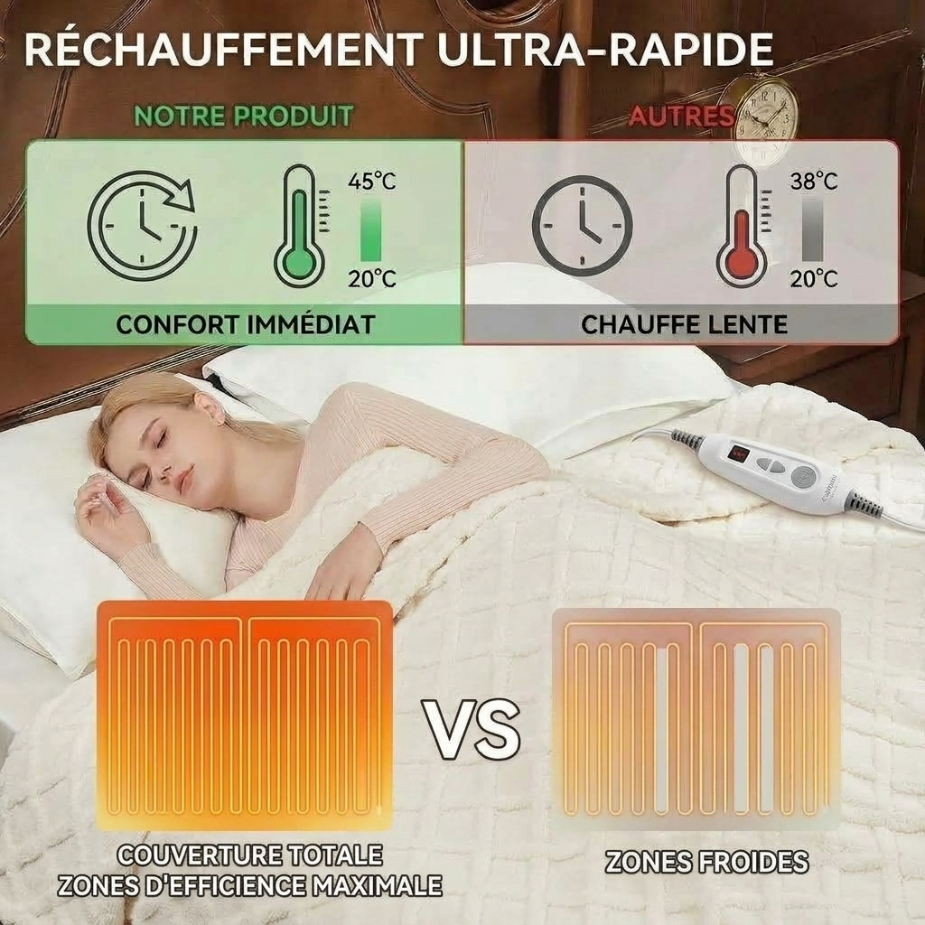 White Heated Throw Sherpa with 6 Heat Settings