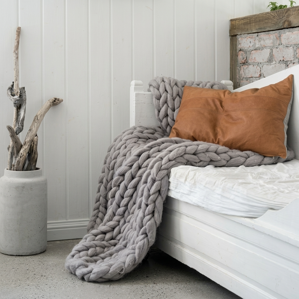 Grey Chunky-Knit 100% Cotton Throw