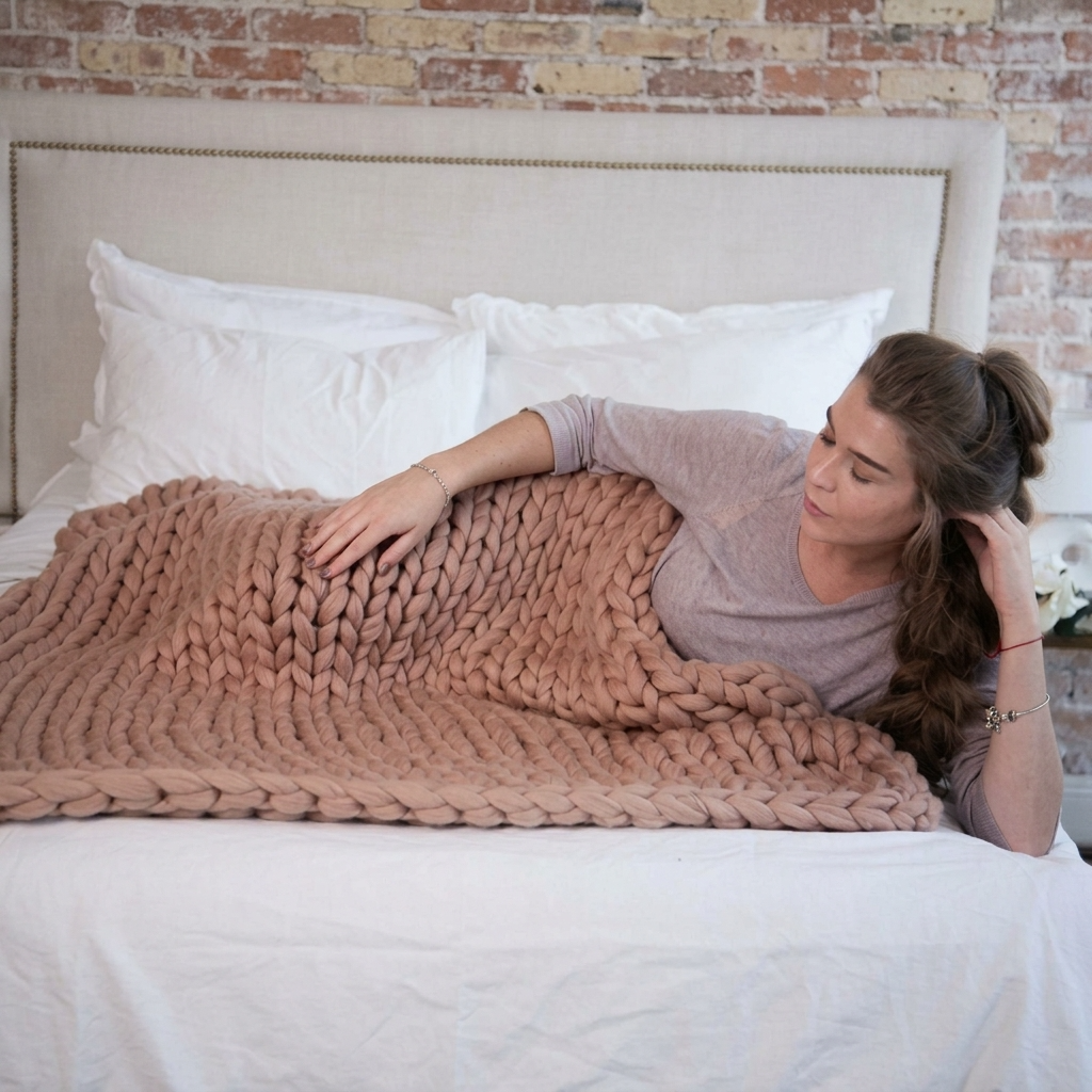 Camel Chunky-Knit 100% Cotton Throw