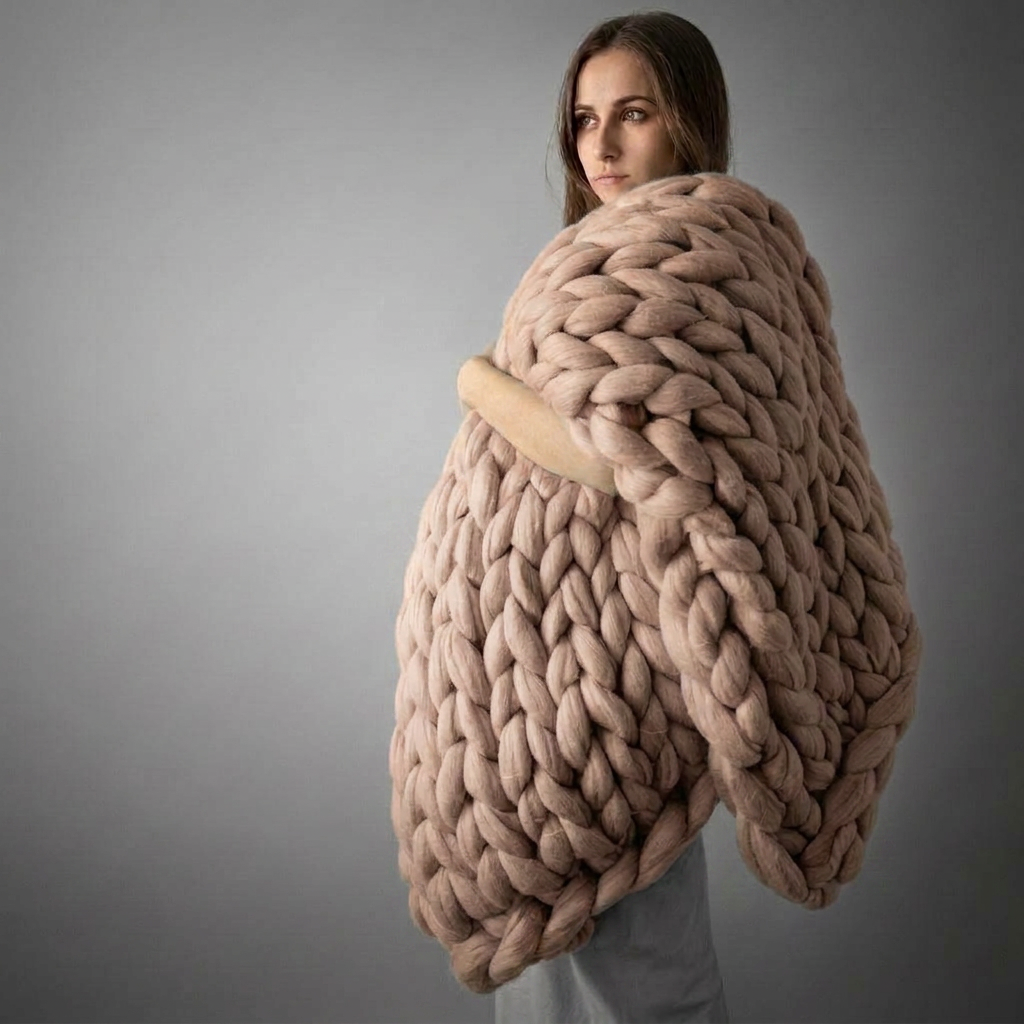 Camel Chunky-Knit 100% Cotton Throw