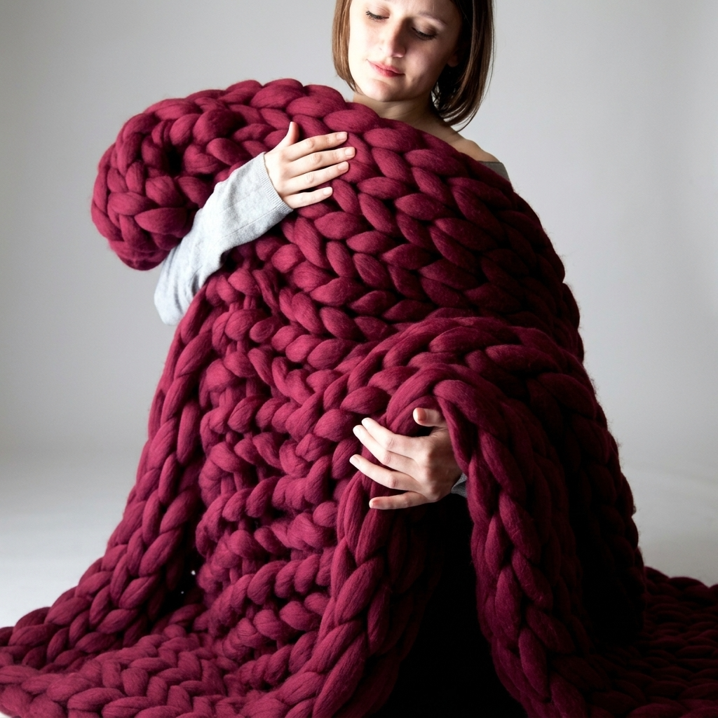 Burgundy Chunky-Knit 100% Cotton Throw