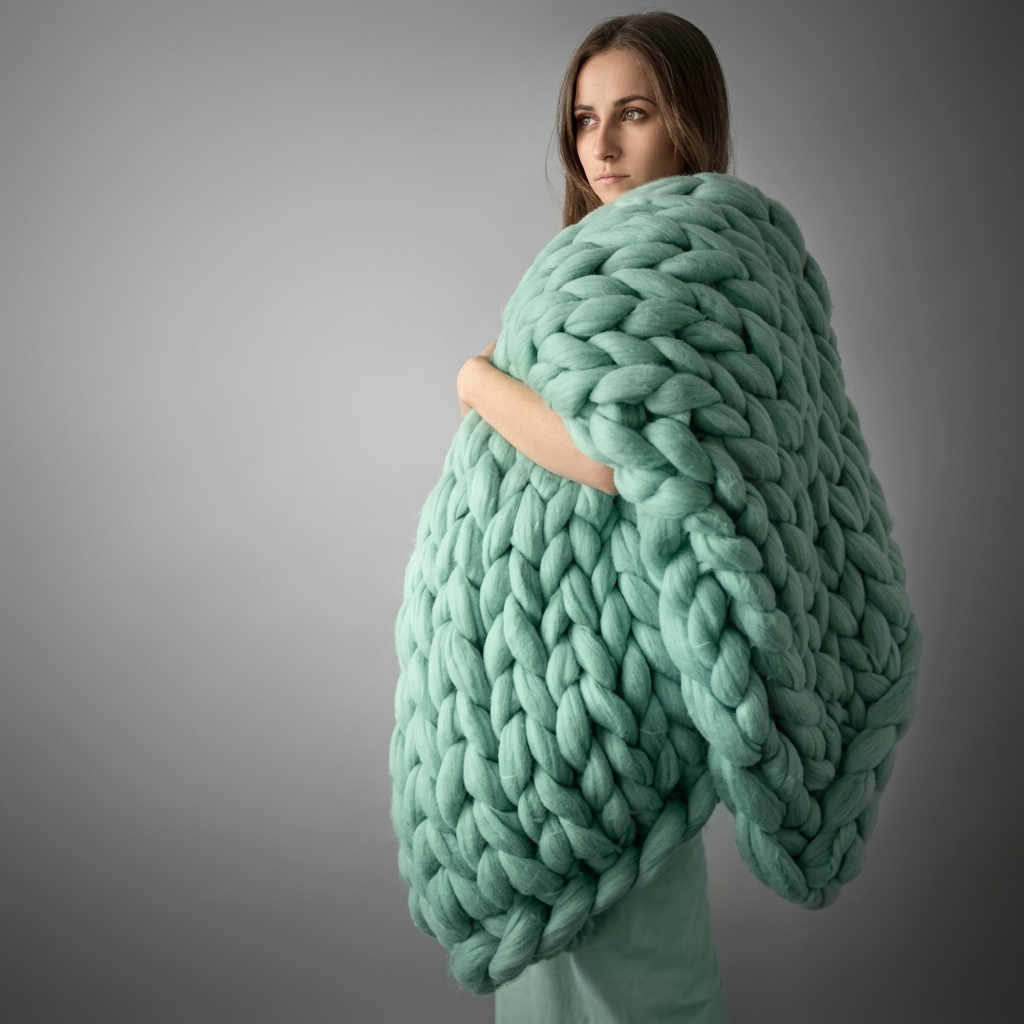 Green Chunky-Knit 100% Cotton Throw