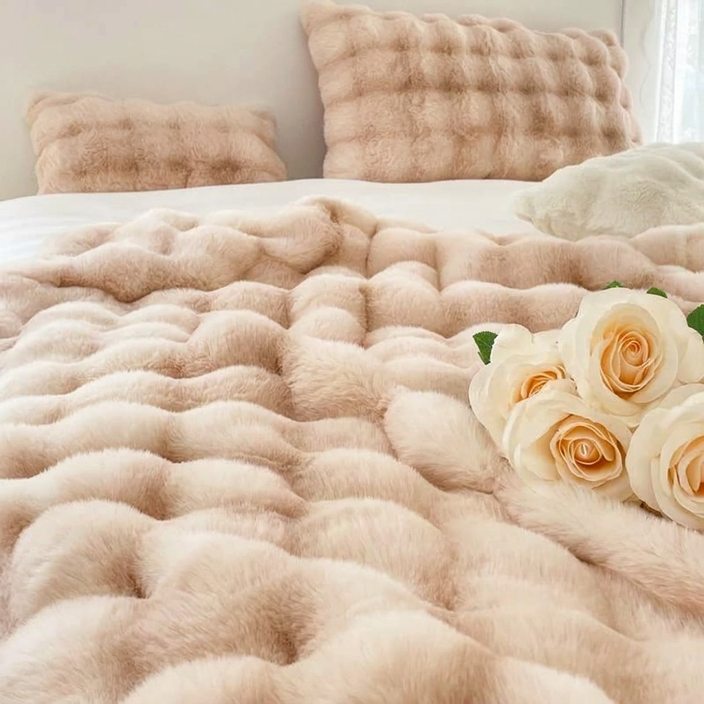 Cream Plush Reversible Faux Fur Throw