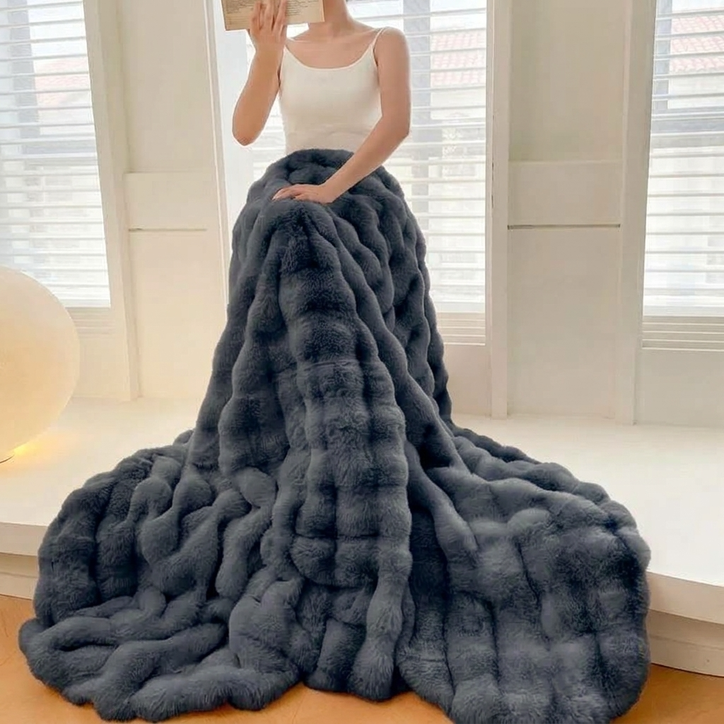 Charcoal Plush Reversible Faux Fur Throw