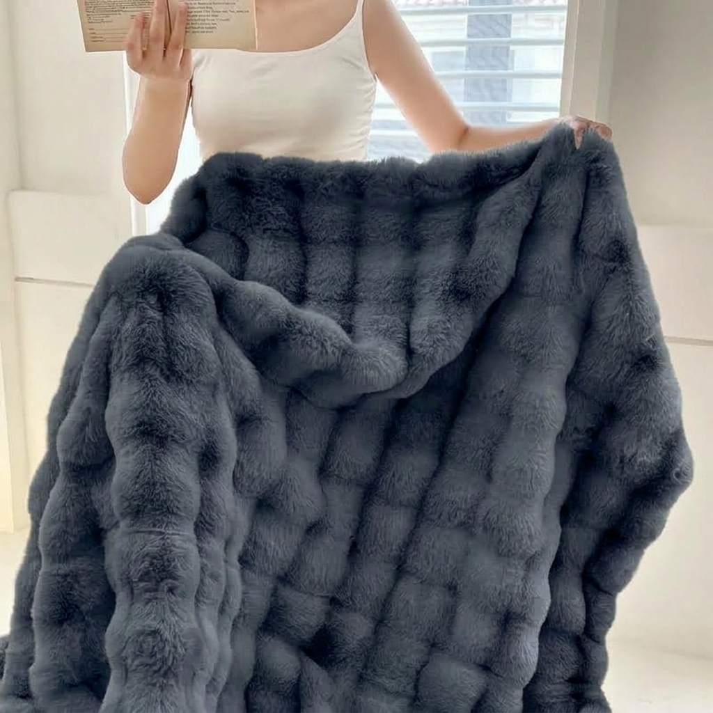Charcoal Plush Reversible Faux Fur Throw