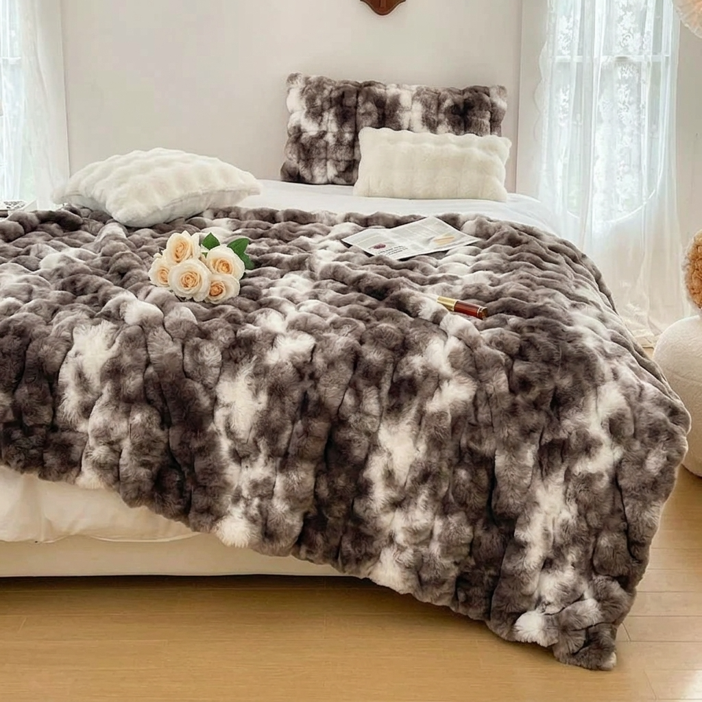 Marble Plush Reversible Faux Fur Throw