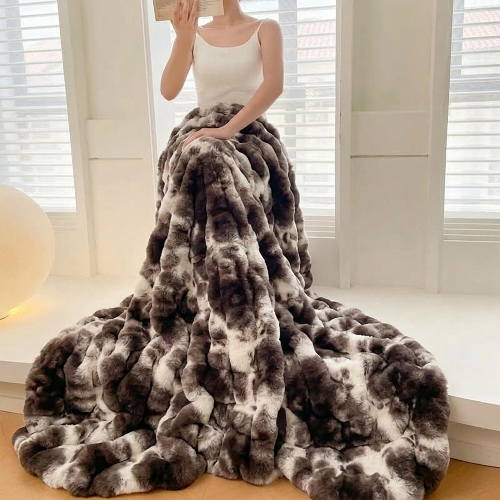 Marble Plush Reversible Faux Fur Throw