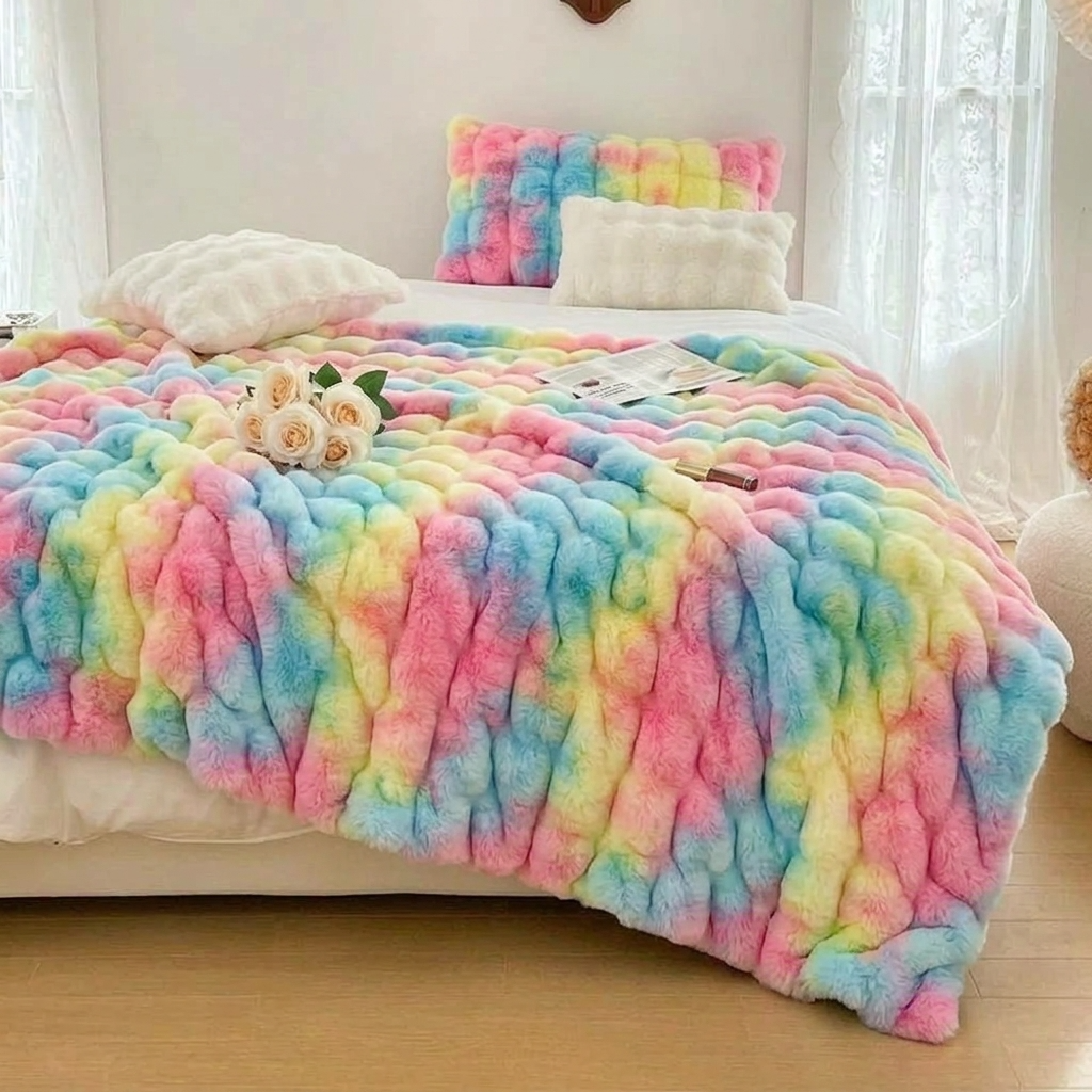 Pastel Plush Reversible Faux Fur Throw