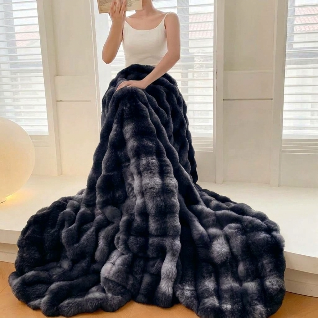 Smoke Grey Plush Reversible Faux Fur Throw
