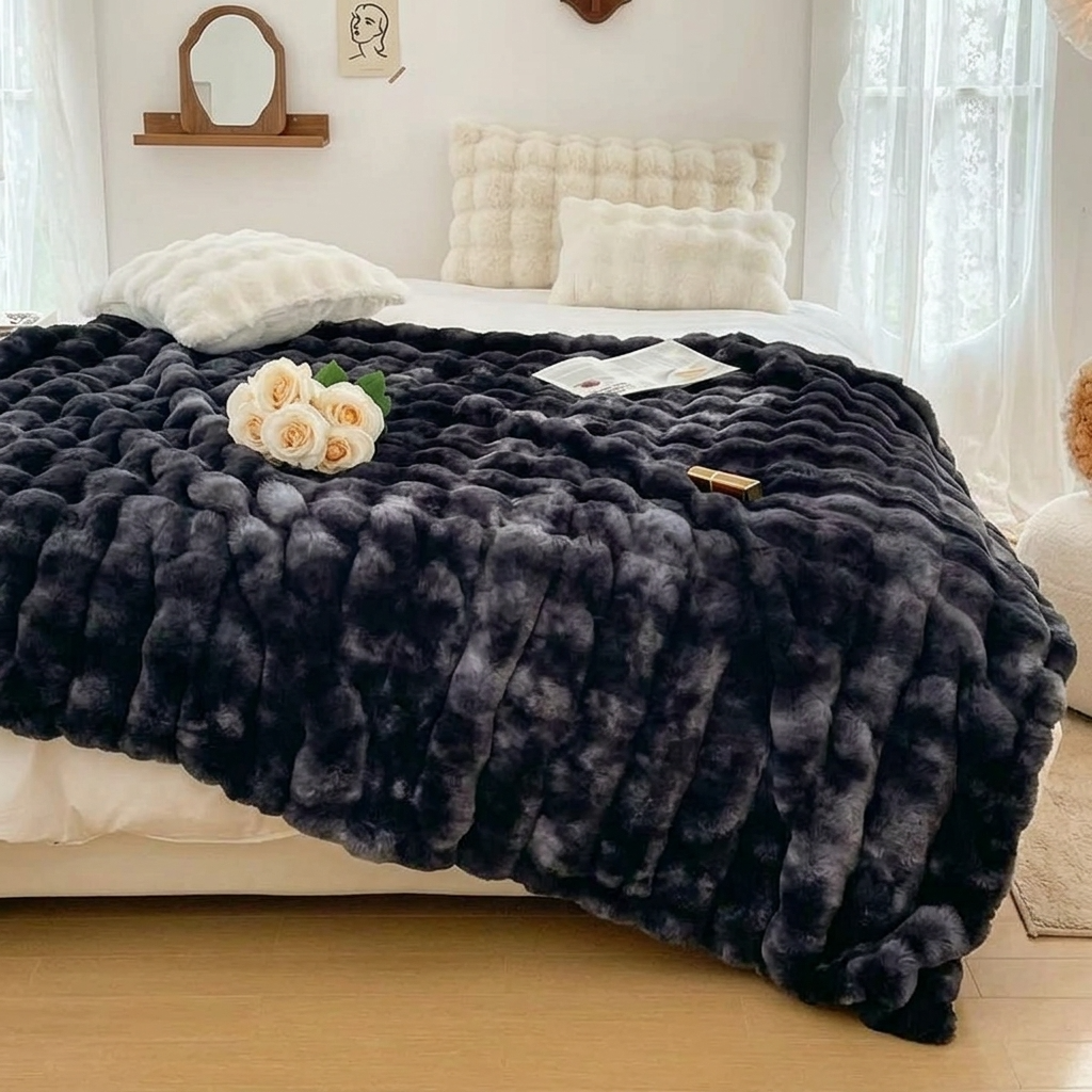 Smoke Grey Plush Reversible Faux Fur Throw