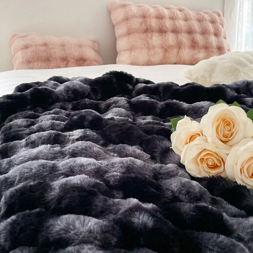 Smoke Grey Plush Reversible Faux Fur Throw
