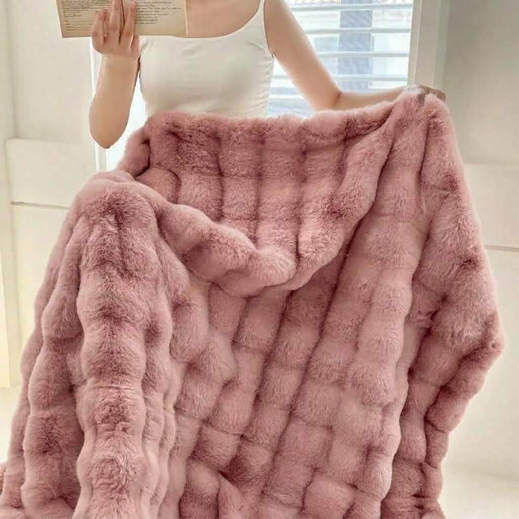 Pink Plush Reversible Faux Fur Throw