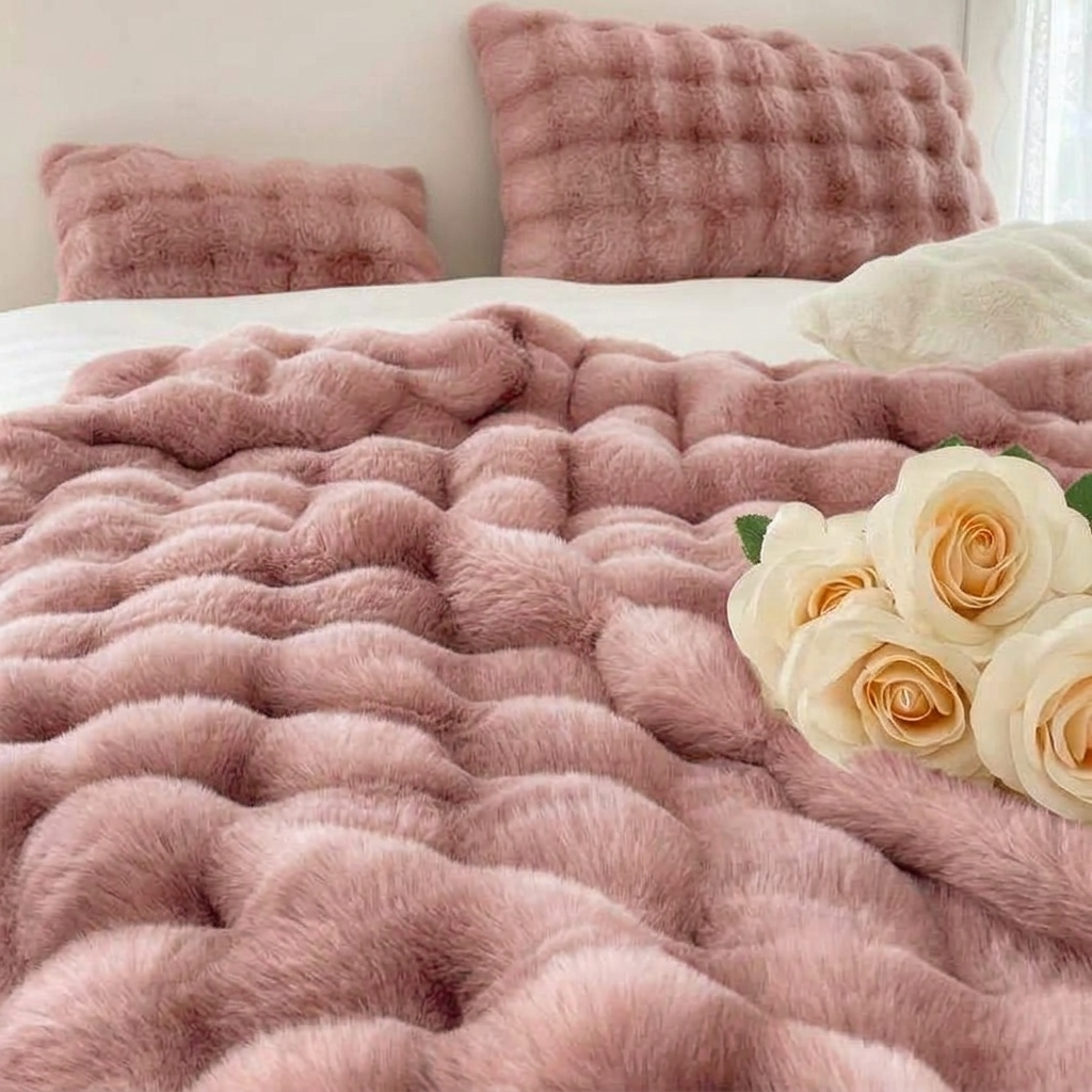 Pink Plush Reversible Faux Fur Throw