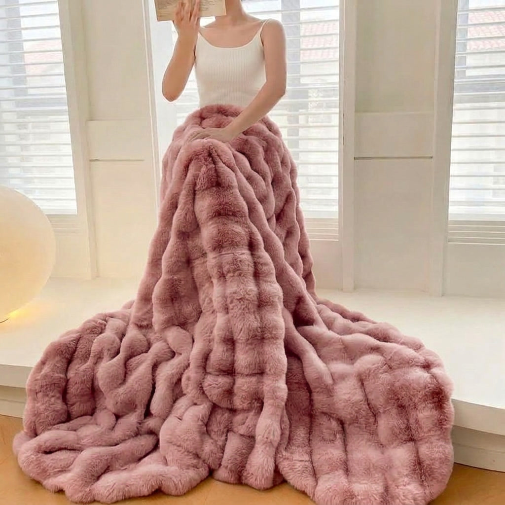 Pink Plush Reversible Faux Fur Throw