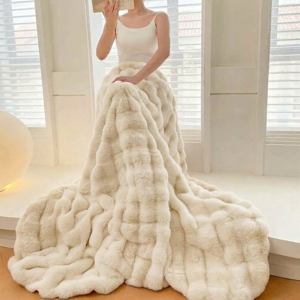 White Plush Reversible Faux Fur Throw