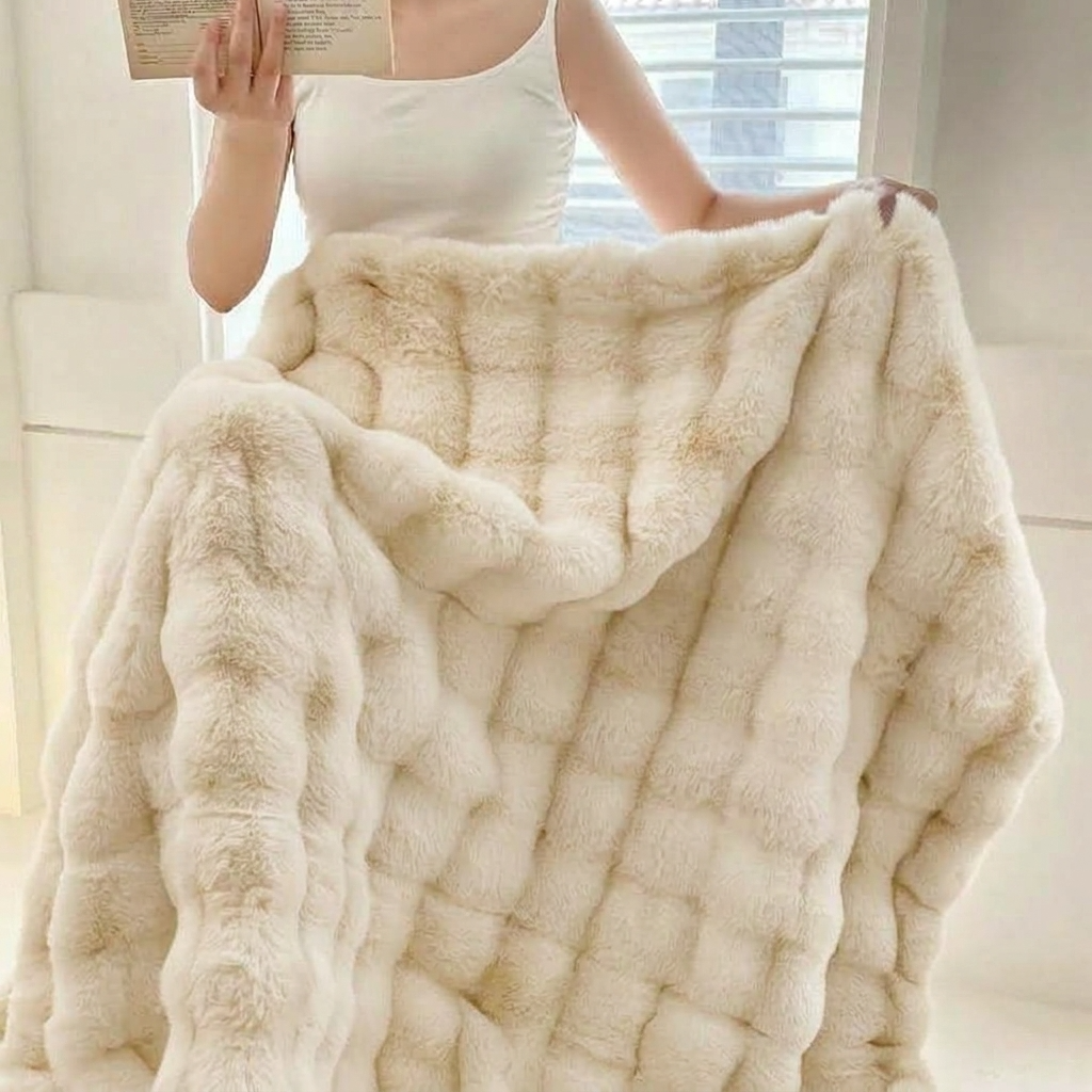White Plush Reversible Faux Fur Throw