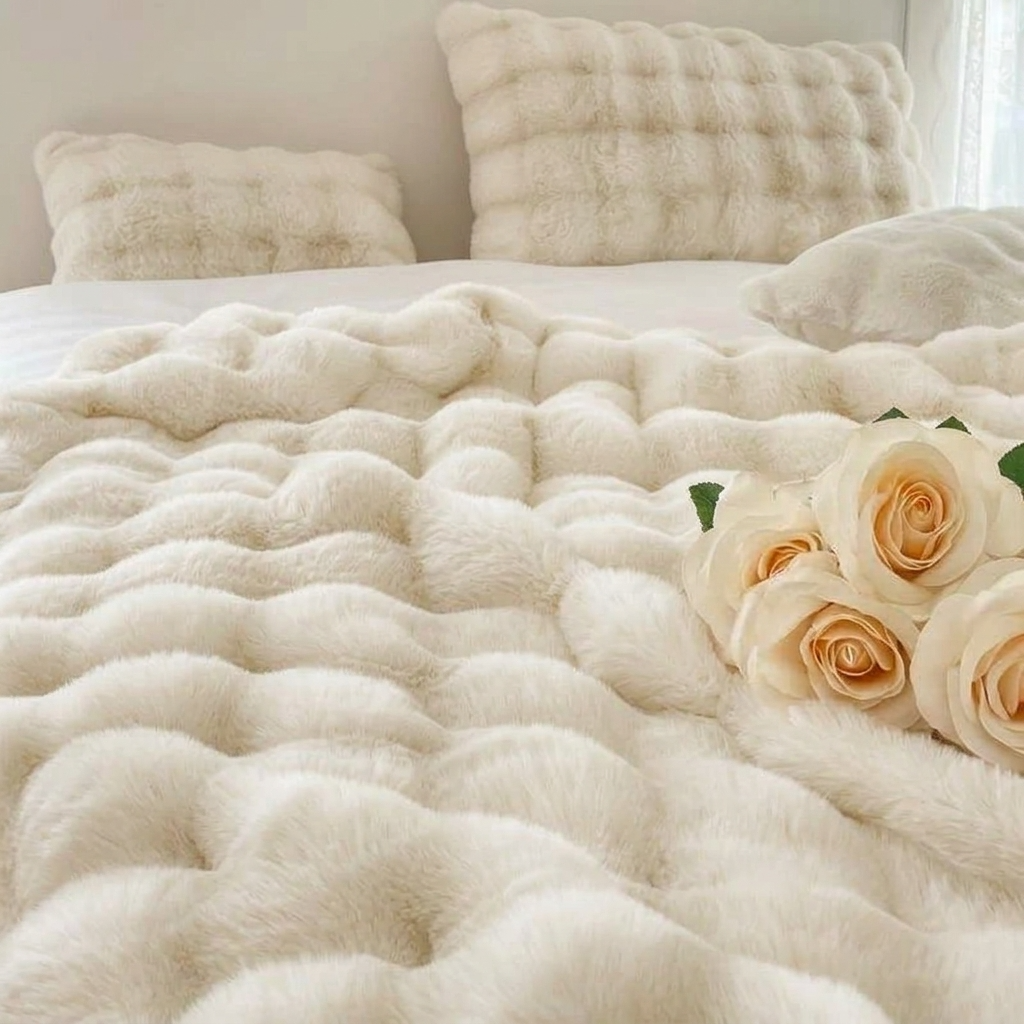 White Plush Reversible Faux Fur Throw