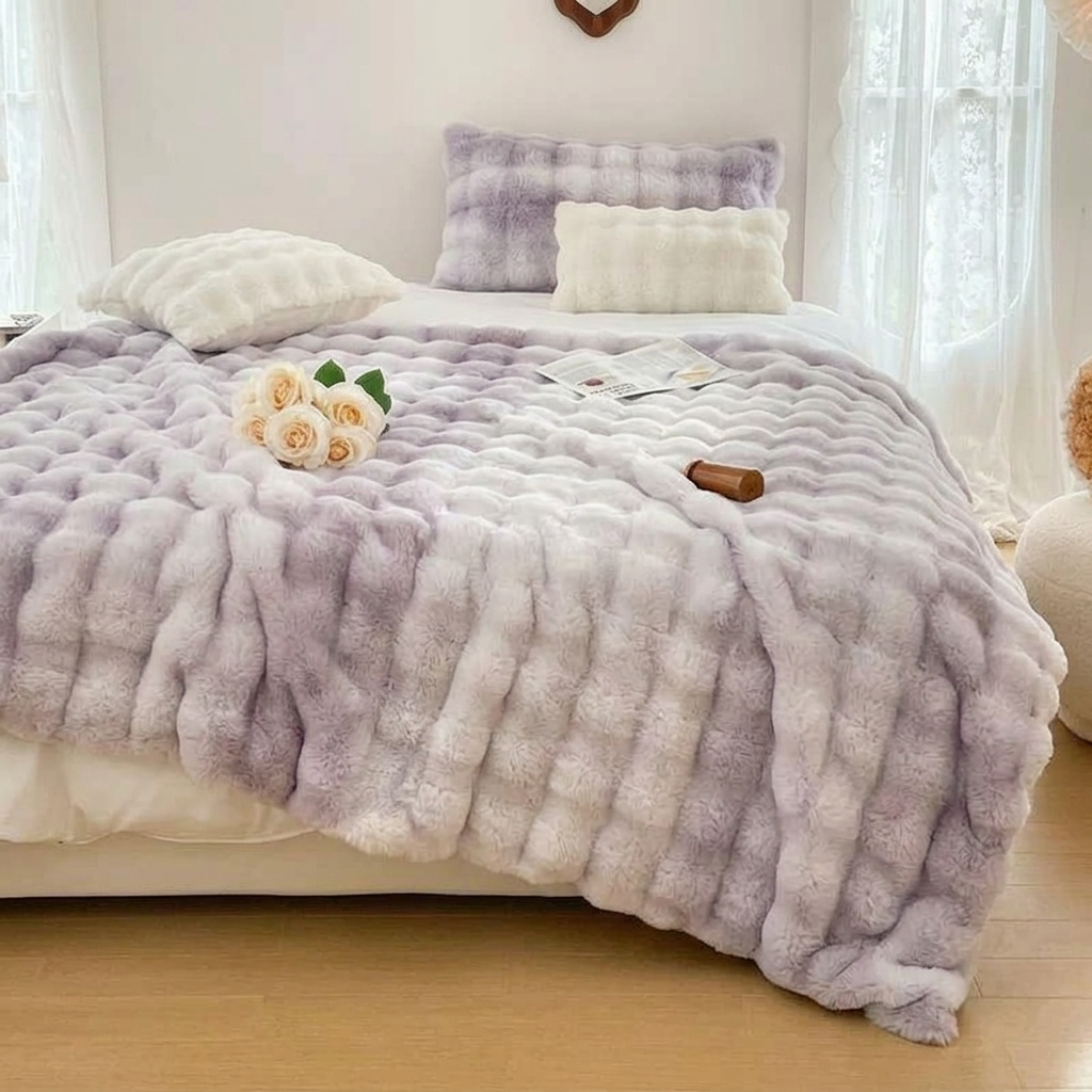 Lilac Plush Reversible Faux Fur Throw