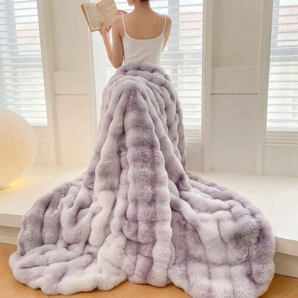 Lilac Plush Reversible Faux Fur Throw