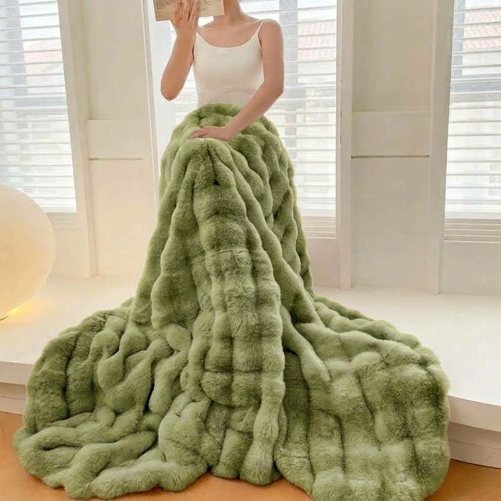 Green Plush Reversible Faux Fur Throw