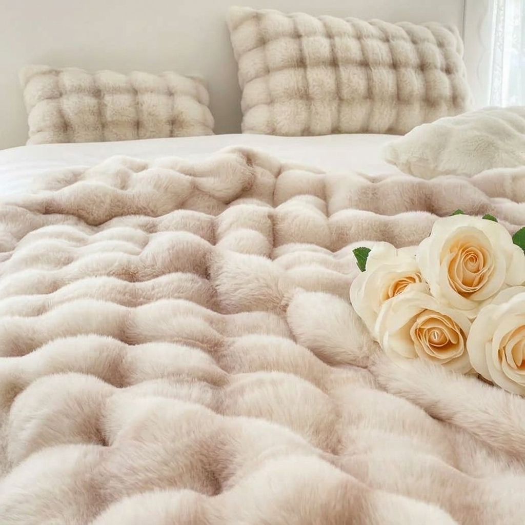 Greige Plush Reversible Faux Fur Throw