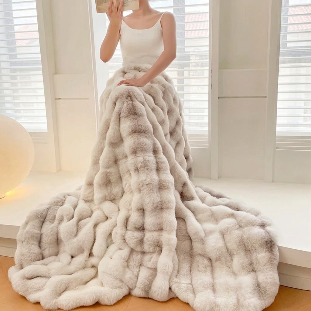 Greige Plush Reversible Faux Fur Throw