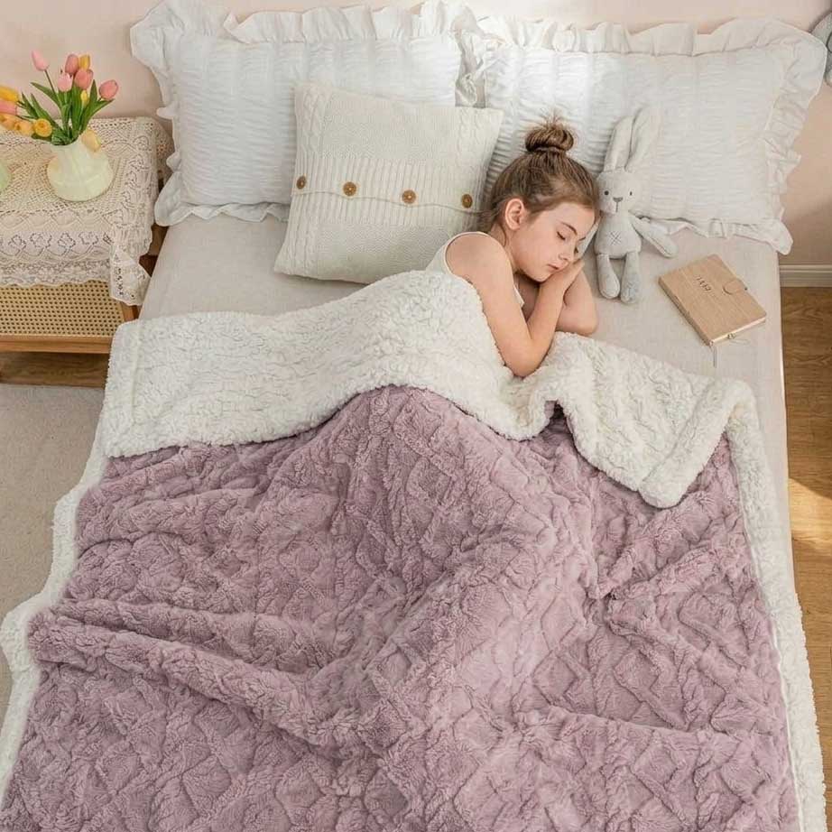 Purple Geometric Fleece and Sherpa Throw
