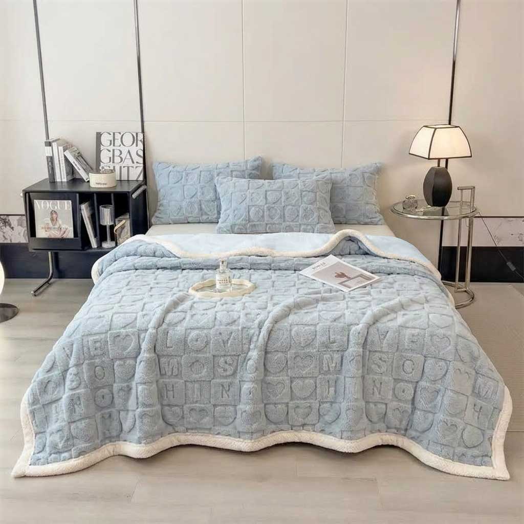 Blue Soft Raised Heart-Pattern Fleece Throw