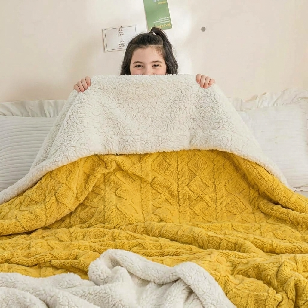 Yellow Geometric Fleece and Sherpa Throw