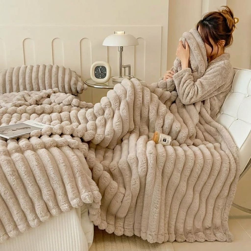Taupe Soft Ribbed Faux Fur Throw