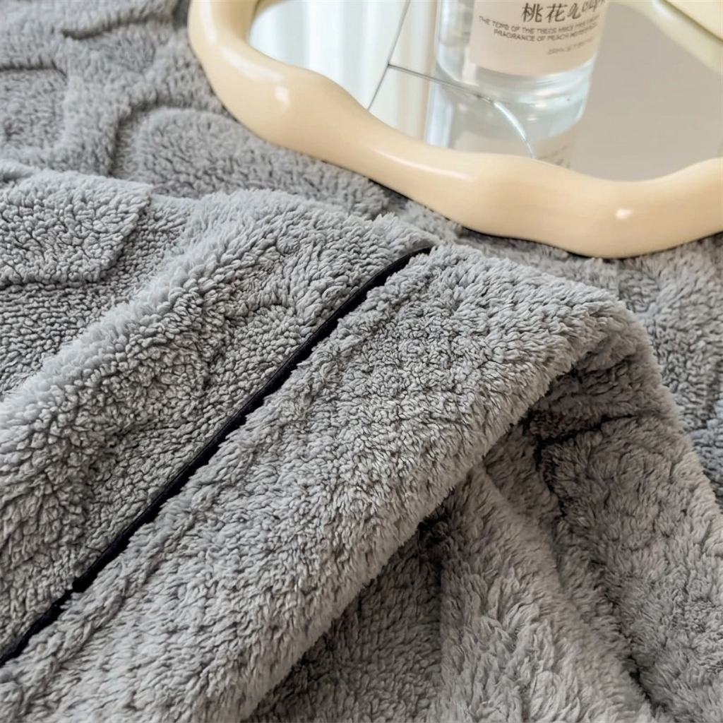 Grey Soft Raised Heart-Pattern Fleece Throw