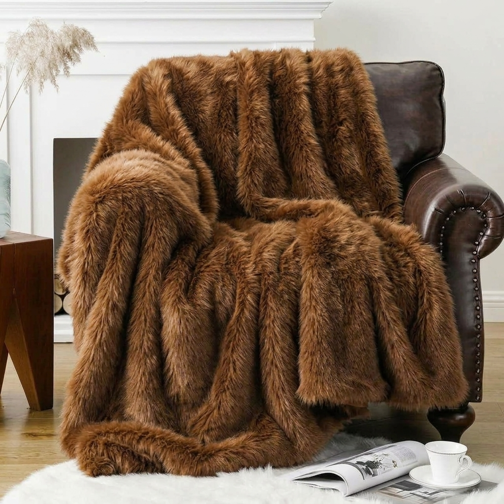 Chocolate Soft Long-Pile Faux Fur Throw
