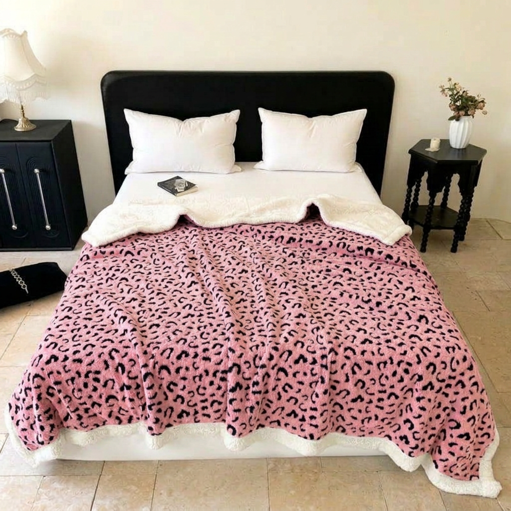 Pink Soft Leopard-Print Fleece Throw