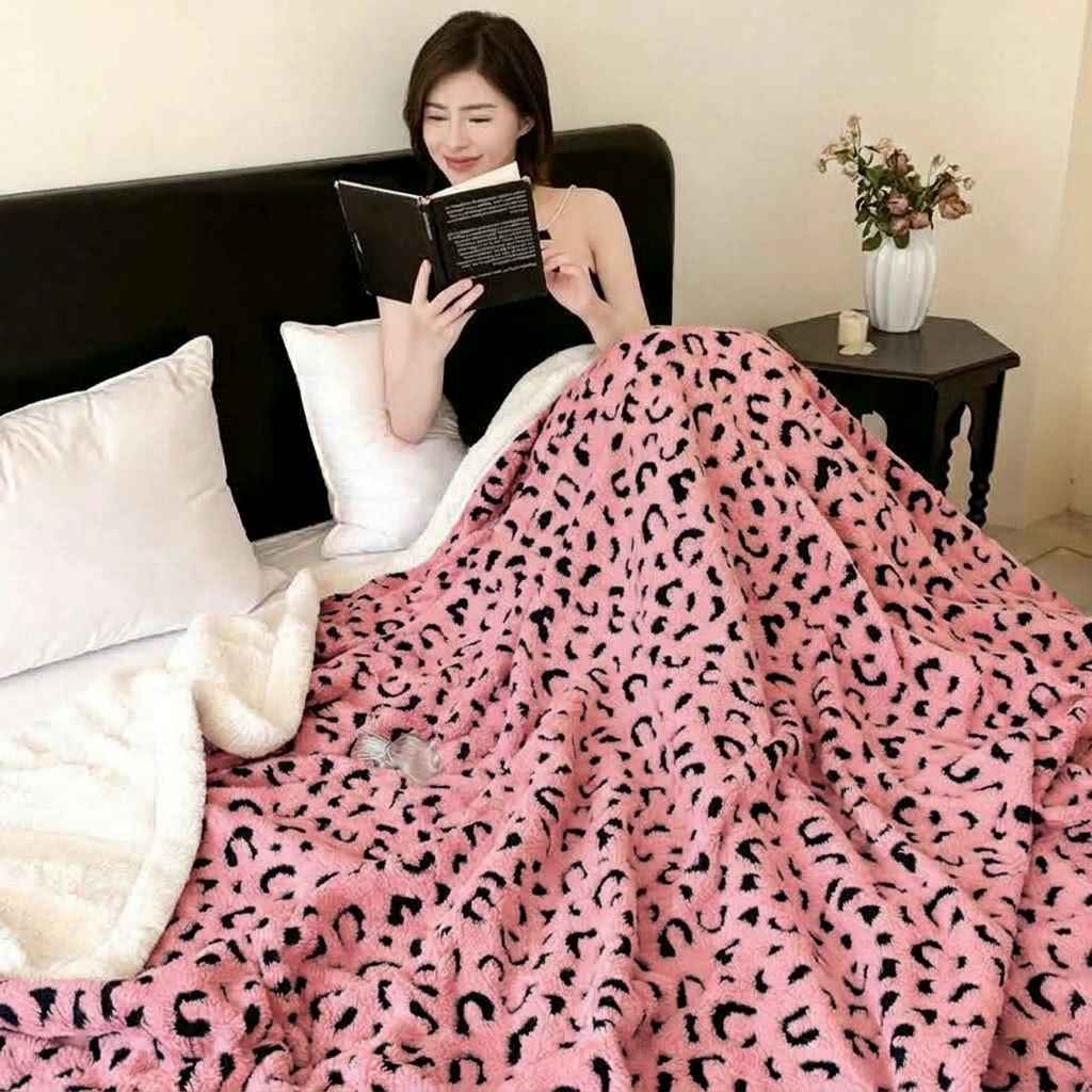 Pink Soft Leopard-Print Fleece Throw