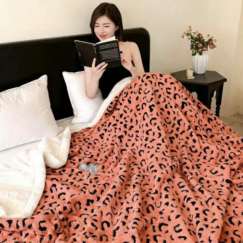 Orange Soft Leopard-Print Fleece Throw