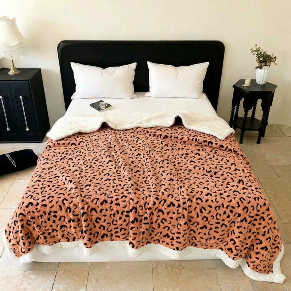 Orange Soft Leopard-Print Fleece Throw