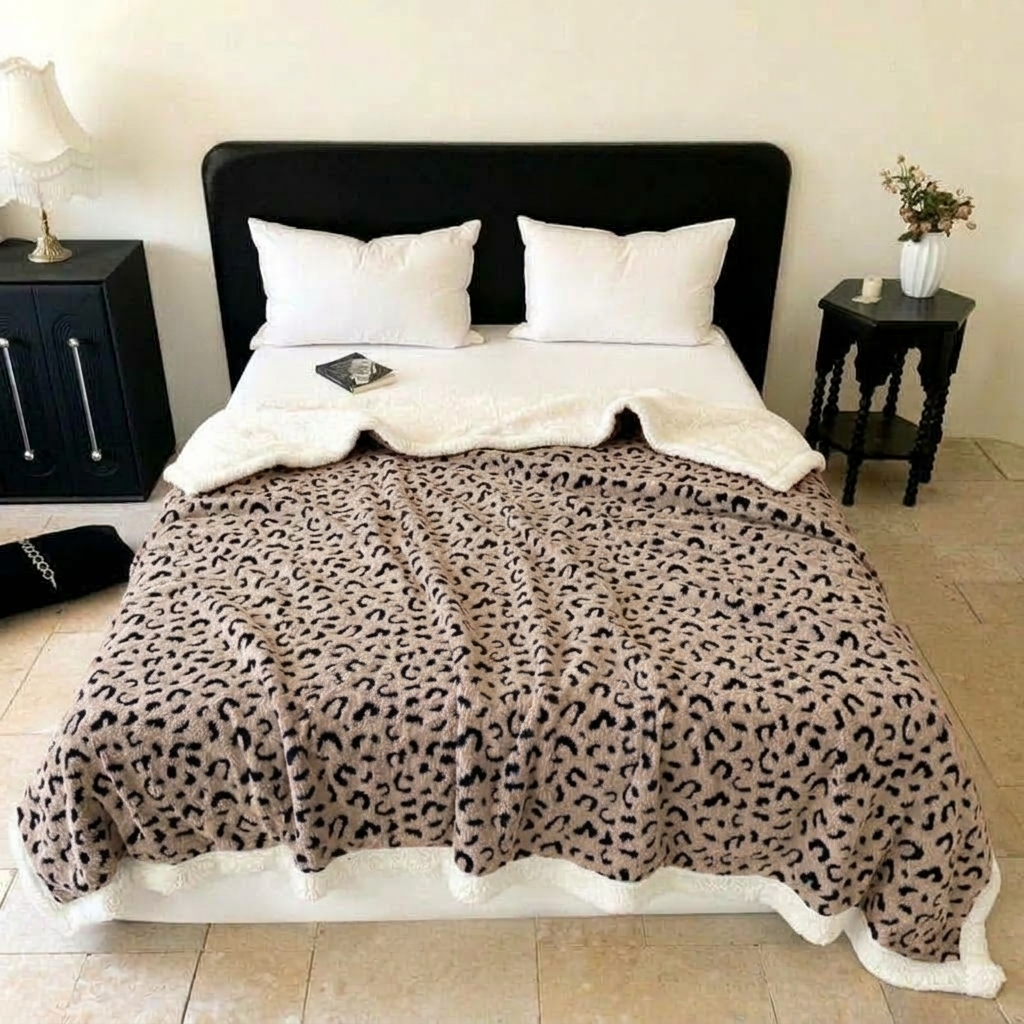 Taupe Soft Leopard-Print Fleece Throw