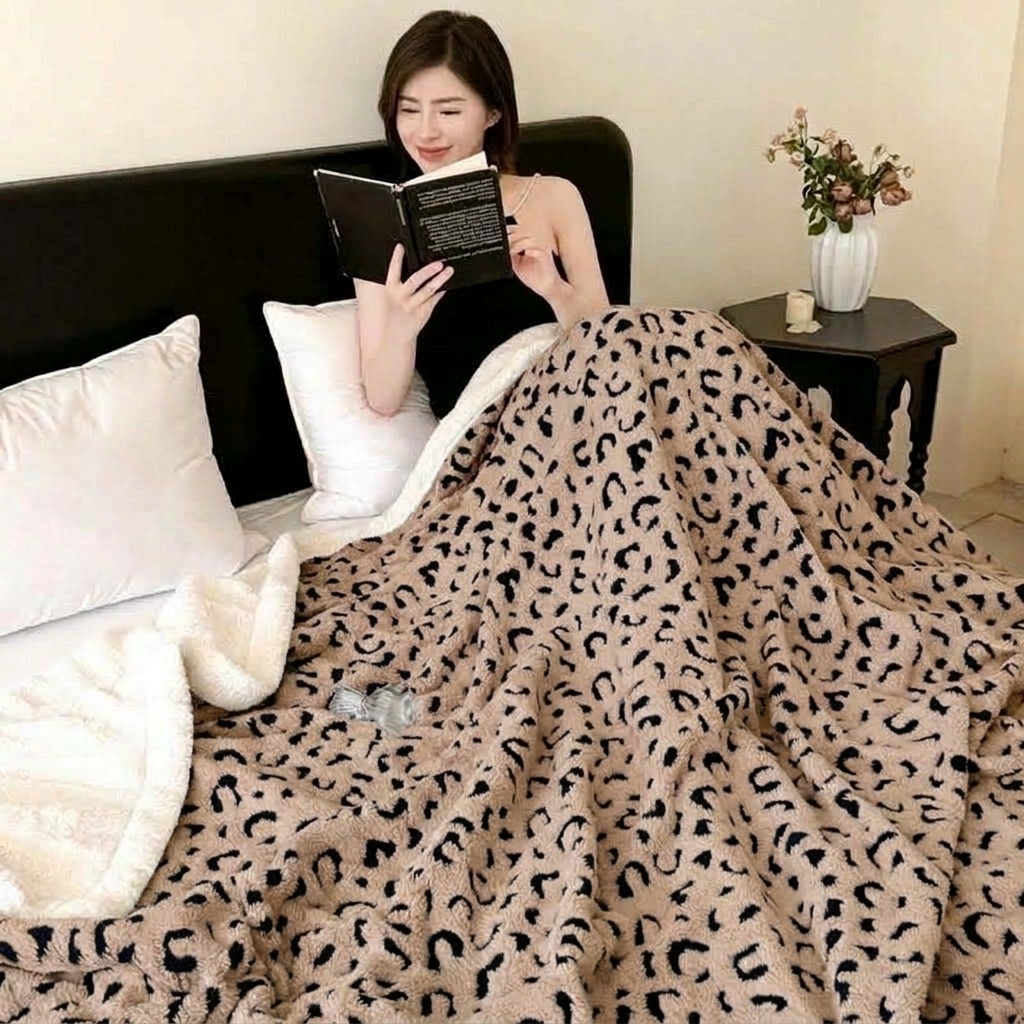 Taupe Soft Leopard-Print Fleece Throw