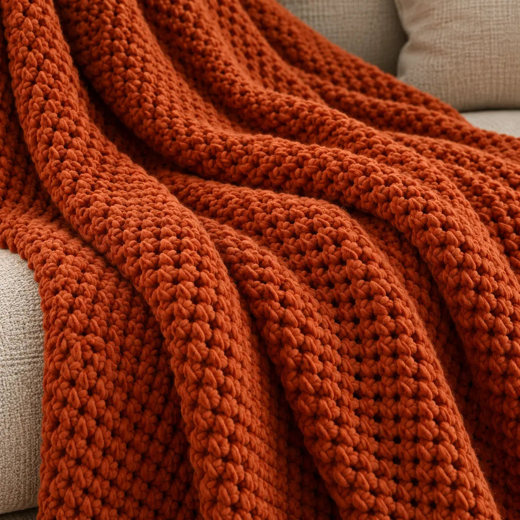 Waffle-Knit Fringed Sofa Throw