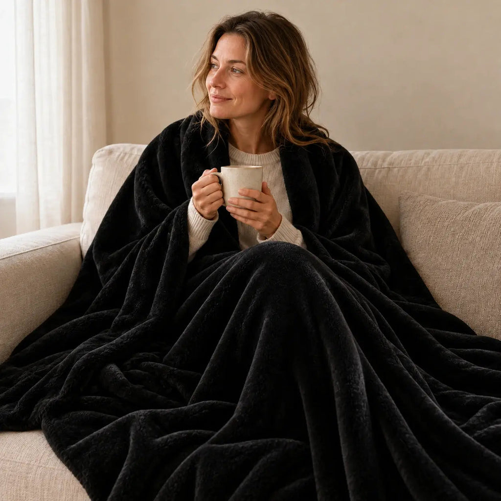 Warm Plain Fleece Throw – Black 100x150cm