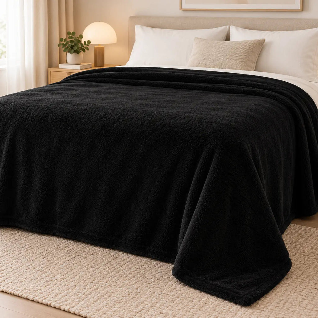 Warm Plain Fleece Throw – Black 200x230cm