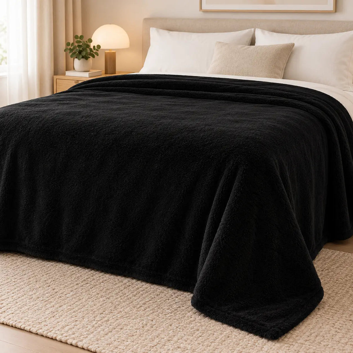 Warm Plain Fleece Throw – Black 200x230cm