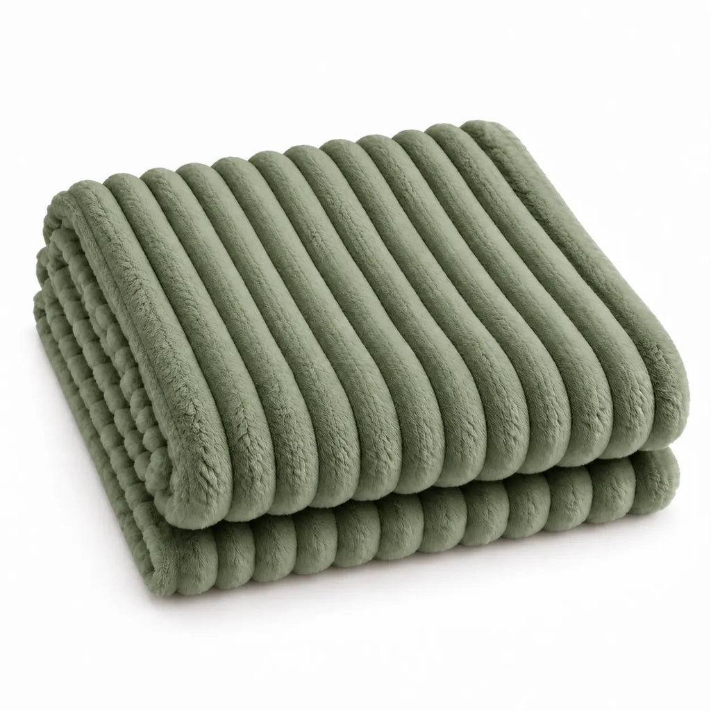 Warm Ribbed Velvet Sofa Throw – Beige 100x150cm