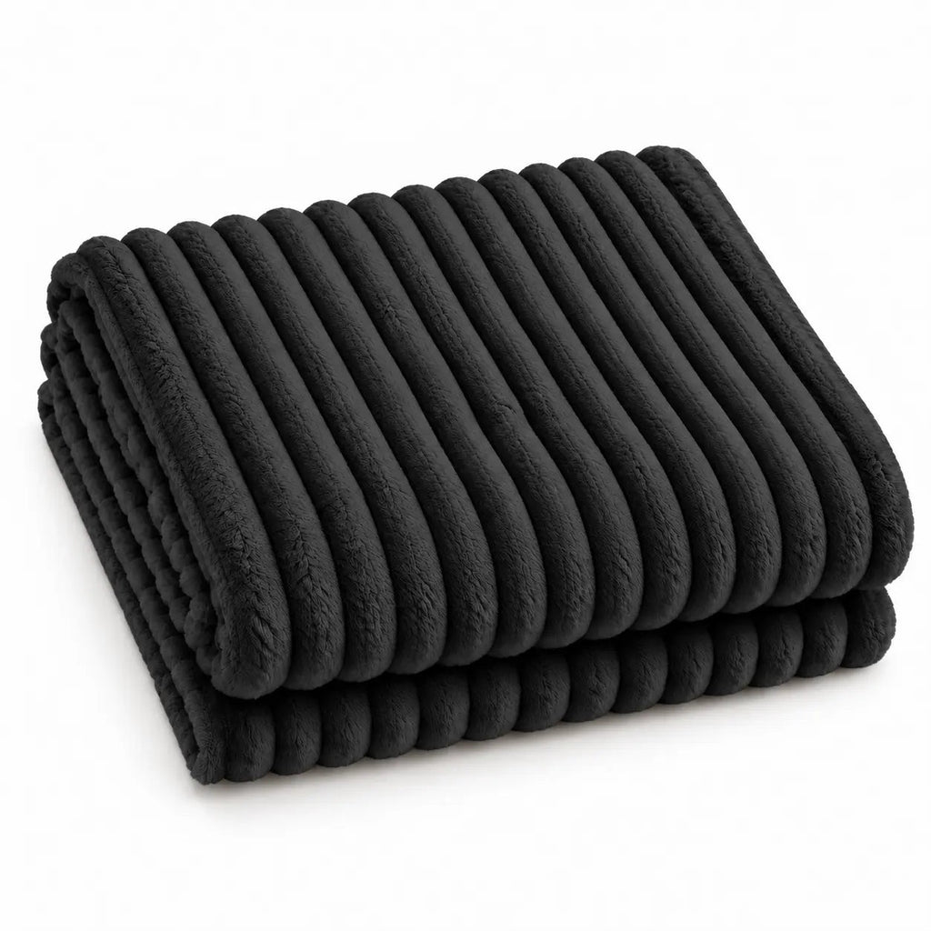 Warm Ribbed Velvet Sofa Throw – Black 70x100cm