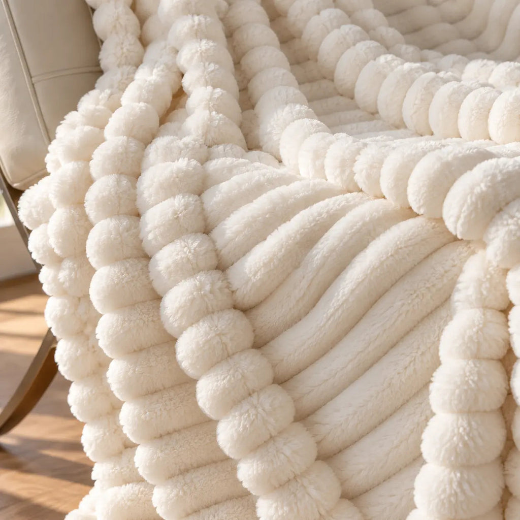 Warm Ribbed Velvet Sofa Throw – White 150x200cm