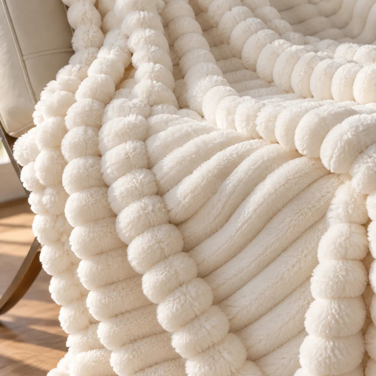 Warm Ribbed Velvet Sofa Throw – White 150x200cm