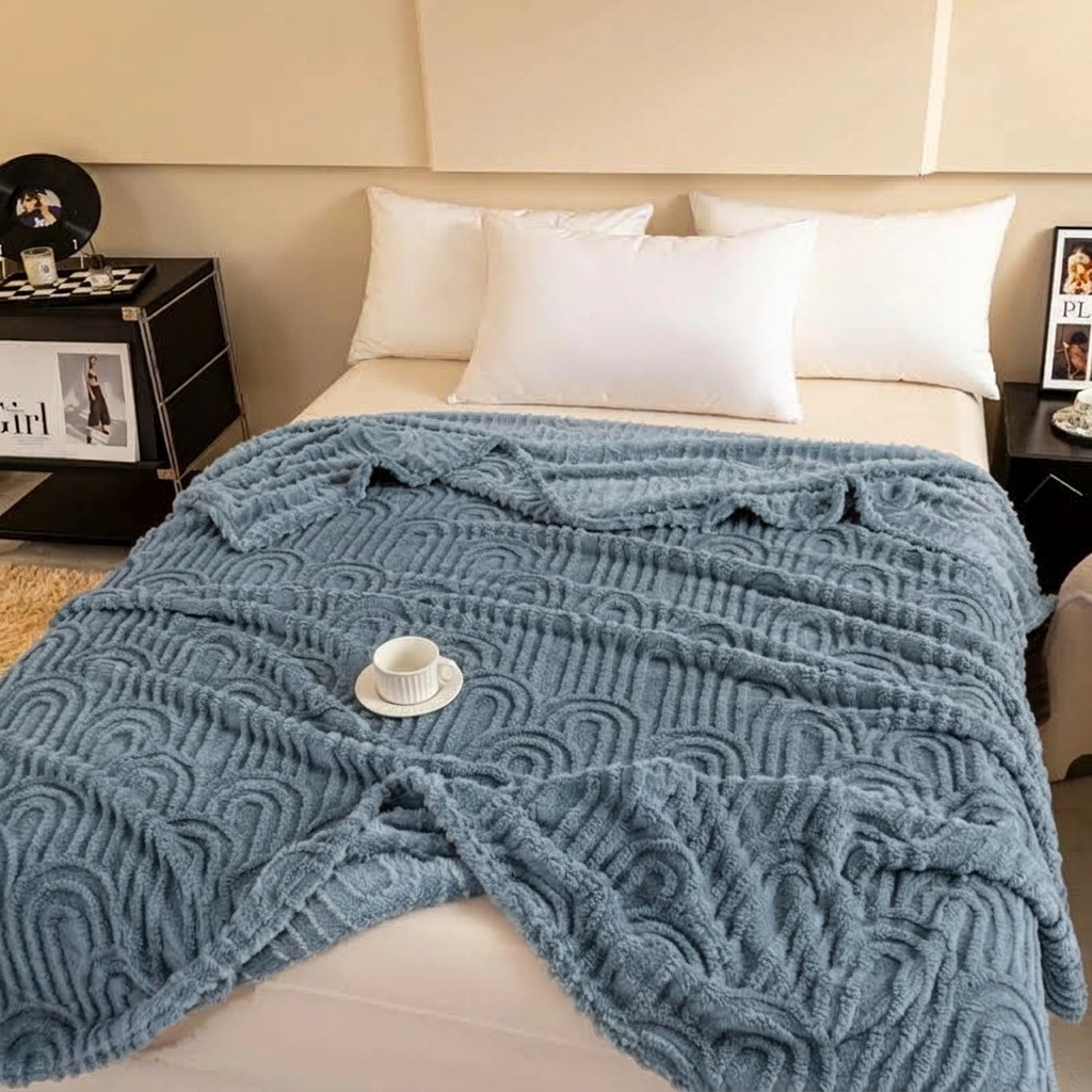 Blue Soft Raised Jacquard Fleece Throw