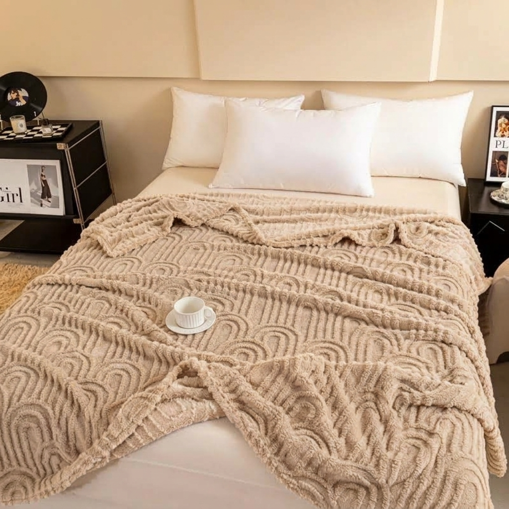Beige Soft Raised Jacquard Fleece Throw